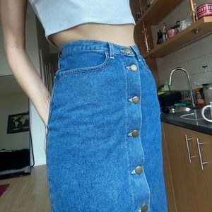 American Apparel Indigo Midi Button skirt